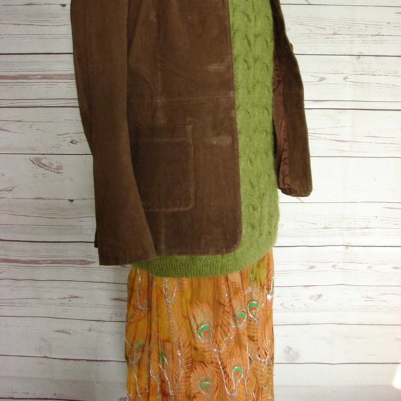 Brown Green Orange Yellow Sequin Peacock Skirt - Picture 9 of 16